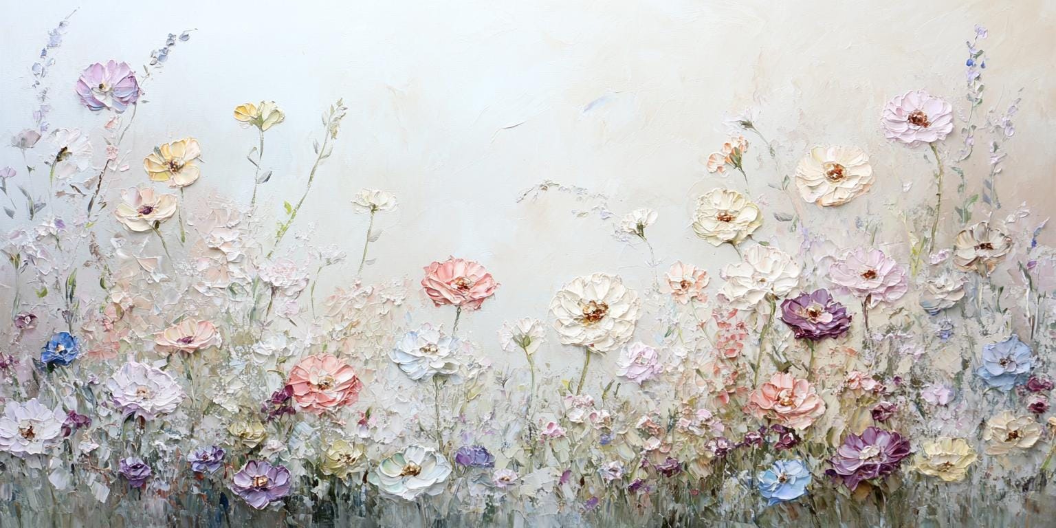 3D Floral Oil Painting on Canvas Textured Wildflower Field Wall Art ...