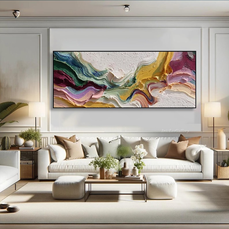 3D Abstract Oil Painting on Canvas Colorful Textured Wall Art Modern ...