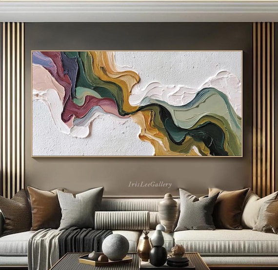 Large Abstract Oil Painting on Canvas Textured Palette Knife Wall