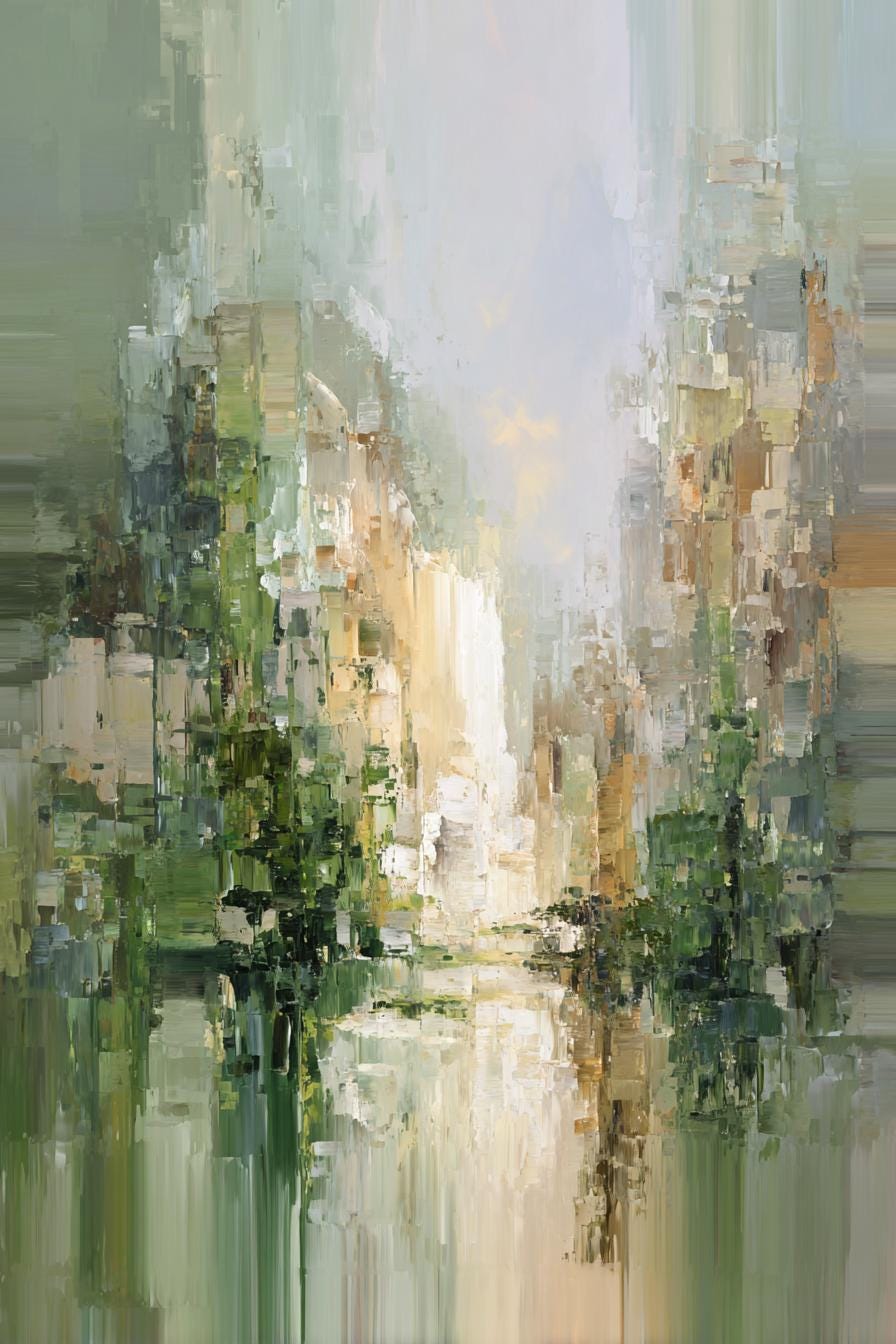 Abstract Landscape Oil Painting on Canvas Green Beige Textured Wall Art ...