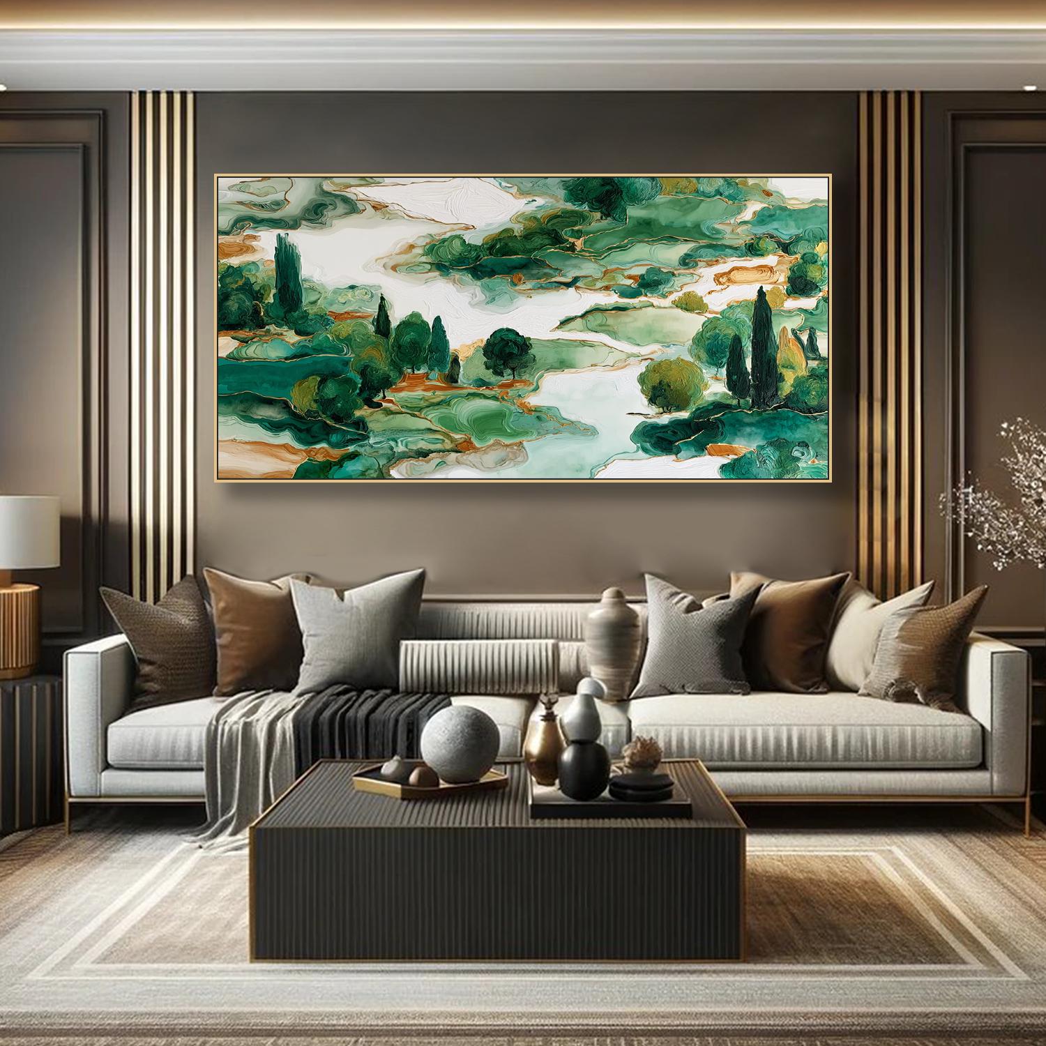 Green Landscape Oil Painting on Canvas Abstract Textured Forest Wall ...