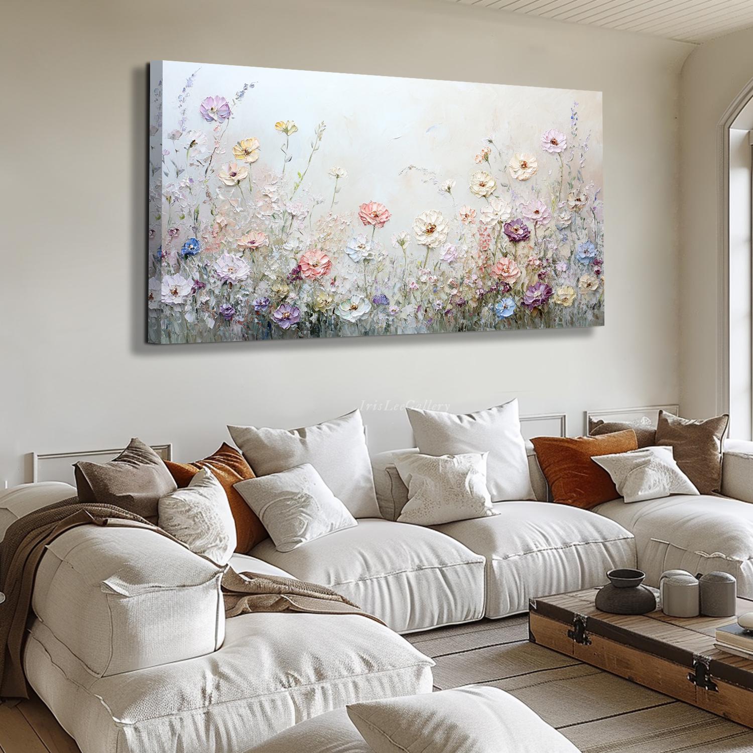 3D Floral Oil Painting on Canvas Textured Wildflower Field Wall Art ...