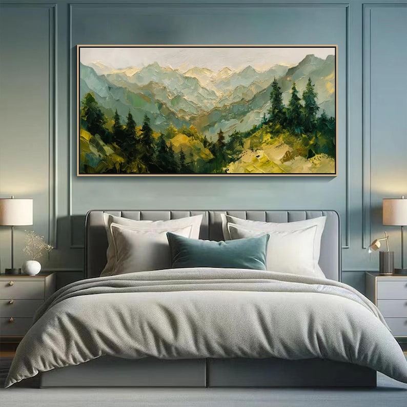 Mountain Textured Wall Art Forest Landscape Oil Painting on Canvas ...