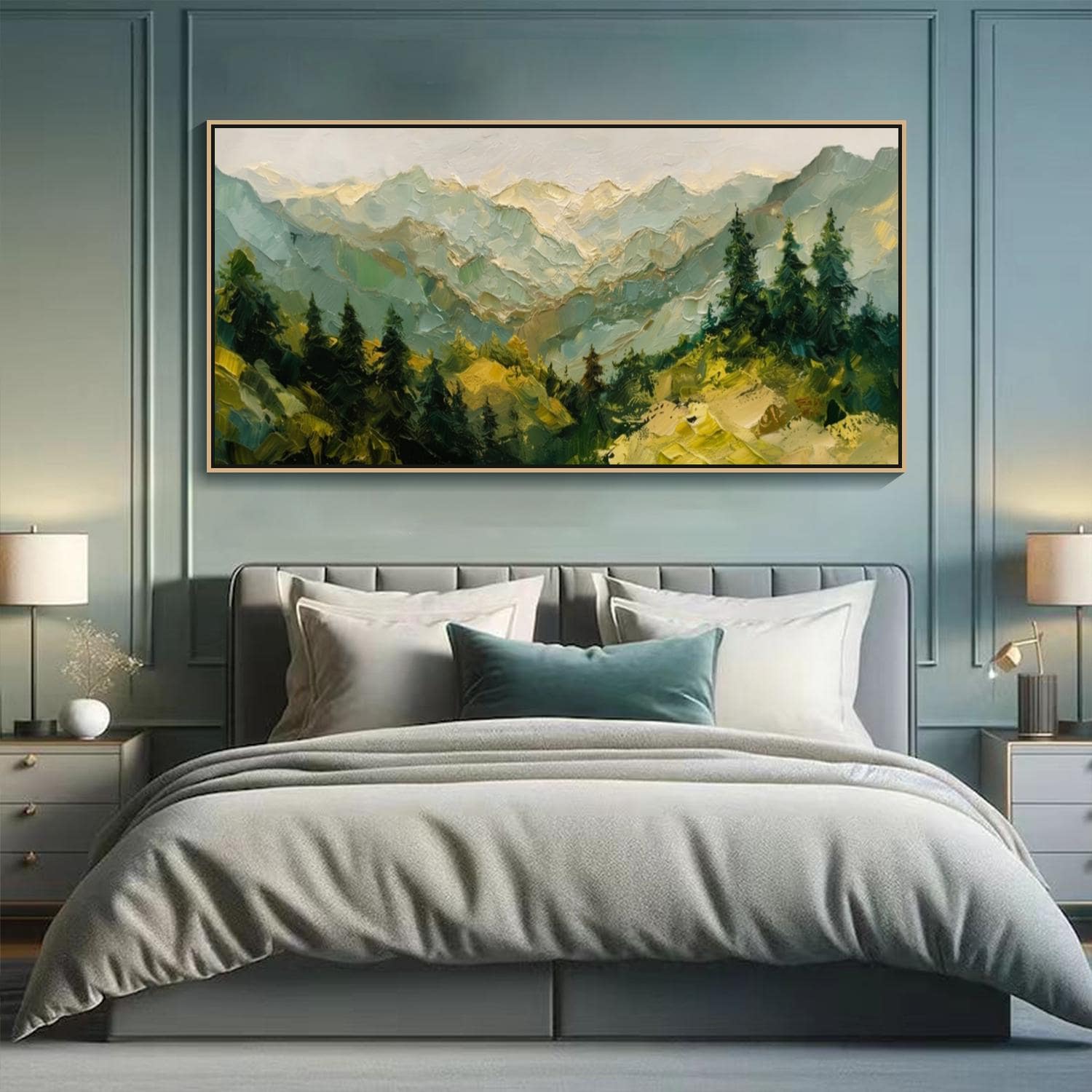 Mountain Textured Wall Art Forest Landscape Oil Painting on Canvas ...