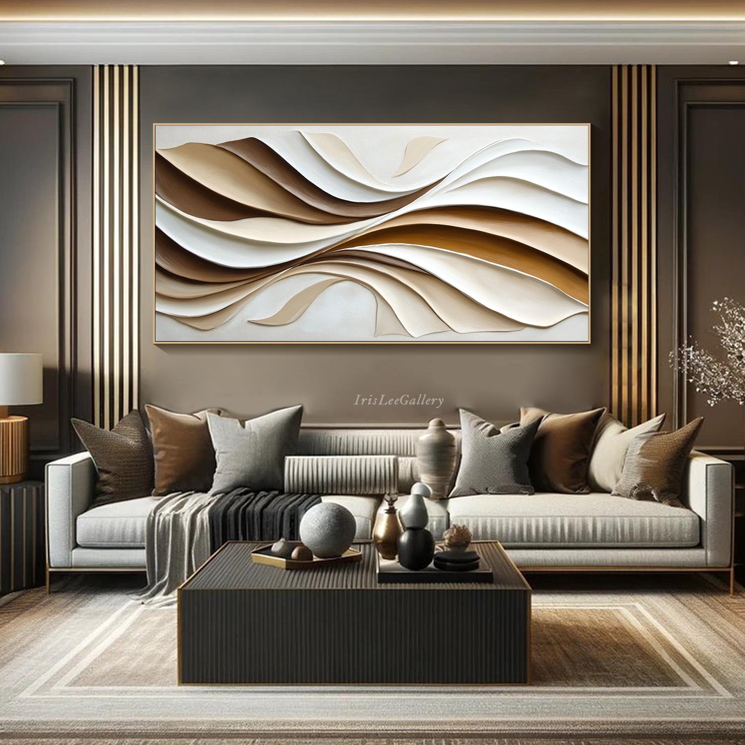 3D Minimalist Abstract Wood Decor Large Textured Wave Wall Art Wabi-Sabi Wall Art Living Room Wall Decor Beige White Neutral Tones Wall Art