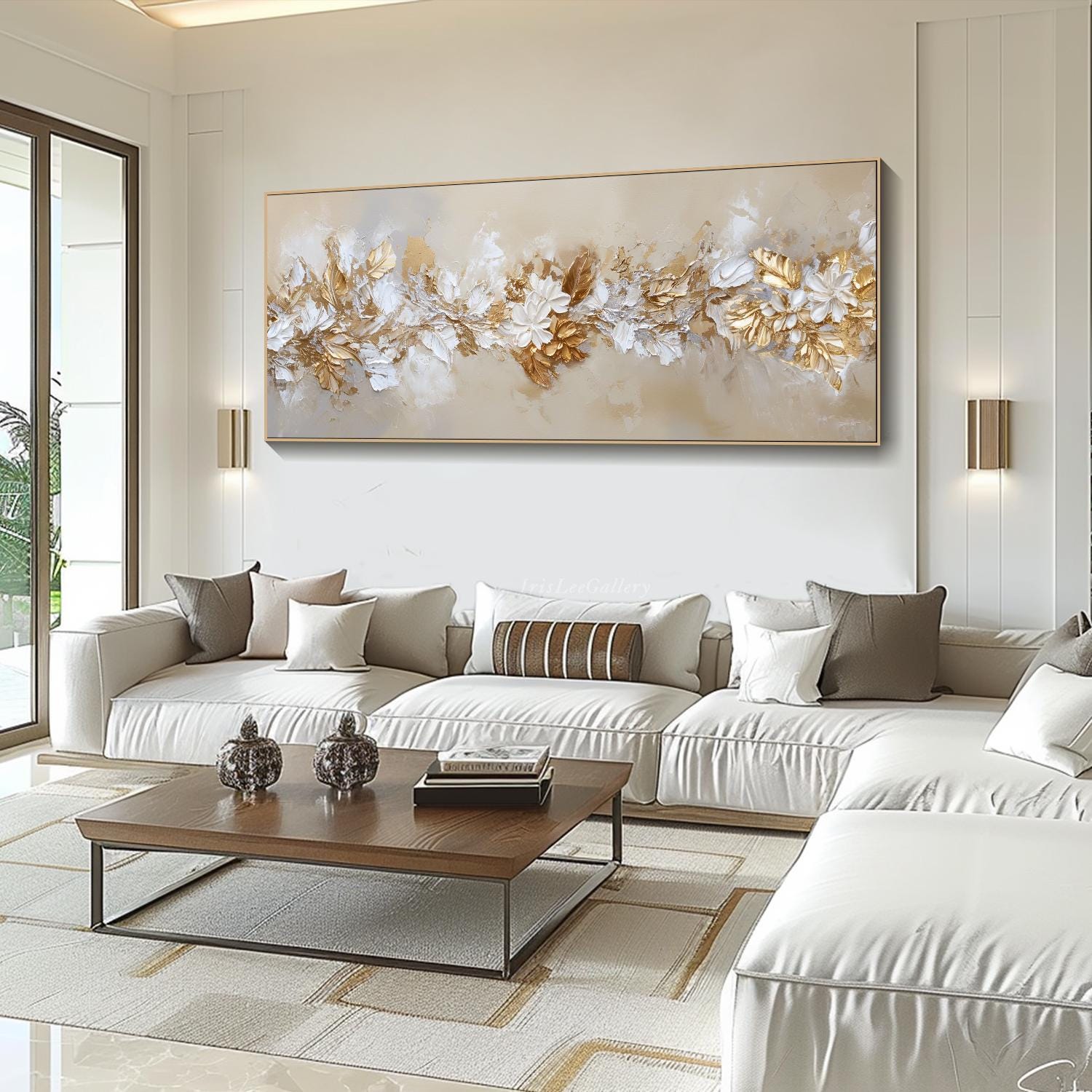 3D Textured Floral Wall Art Gold Relief Flower Painting on Canvas ...