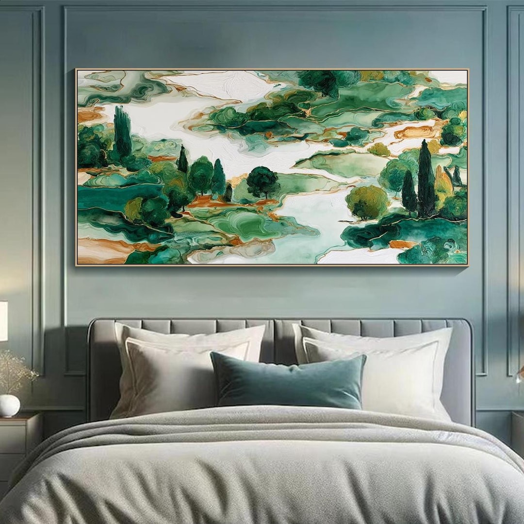 Green Landscape Oil Painting on Canvas Abstract Textured Forest Wall ...