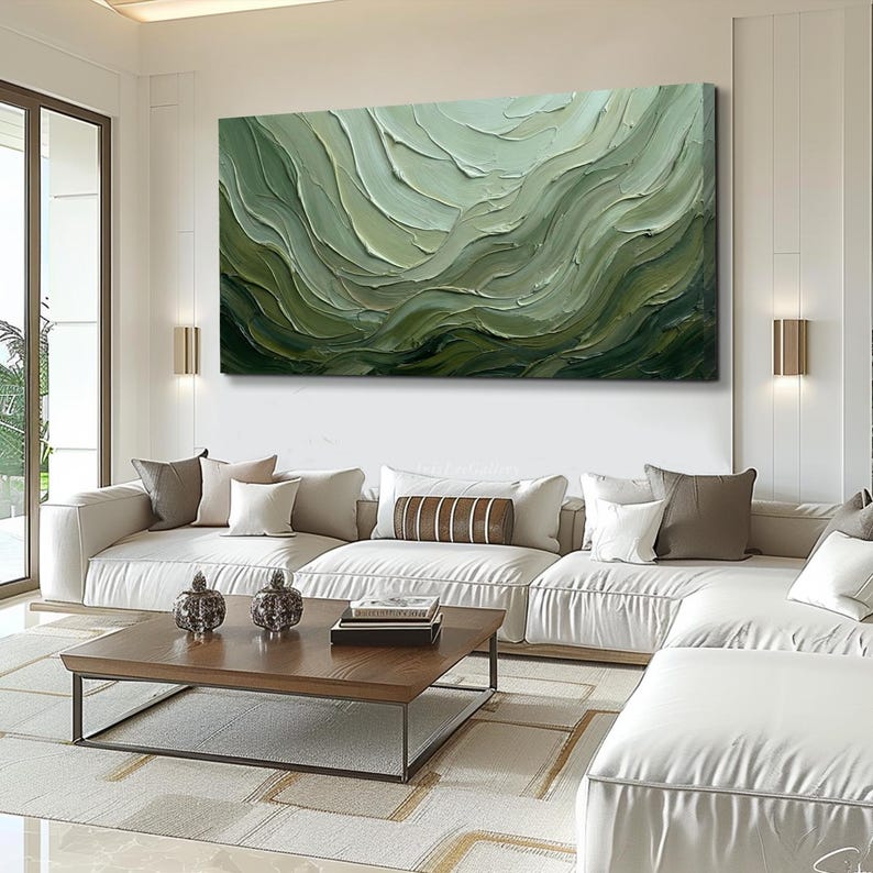 Sage Green 3D Oil Painting on Canvas Texture Abstract Wall Art ...