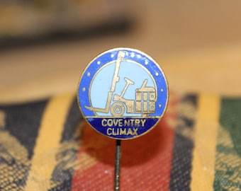 Coventry climax enamel forklift pin - vintage british construction equipment badge 1950's