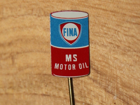 fina ms motorolie speld - vintage benzine reclame badge - jaren 60