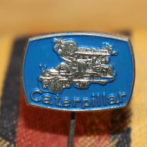 vintage  blue caterpillar pin - industrial machinery advertising badge 1960&#39;s
