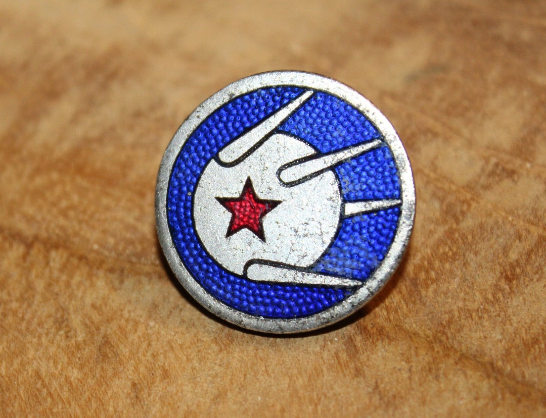 Sputnik Russian Space Program Brooch Vintage Enamel Space Station Badge