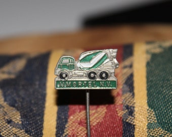 vintage construction truck pin - concrete mixer advertising badge 1960's