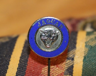 Vintage jaguar enamel car pin - Blue enamel and silver automotive advertising badge 1960's
