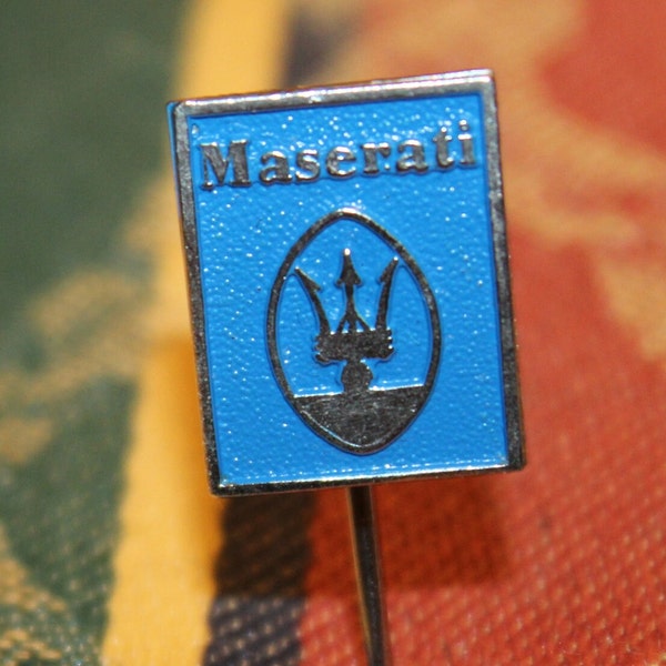 maserati car badge - italian luxury car advertising pin 1960's