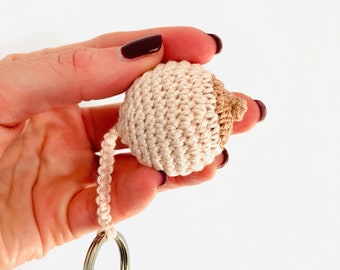 Crocheted mini chest as key ring