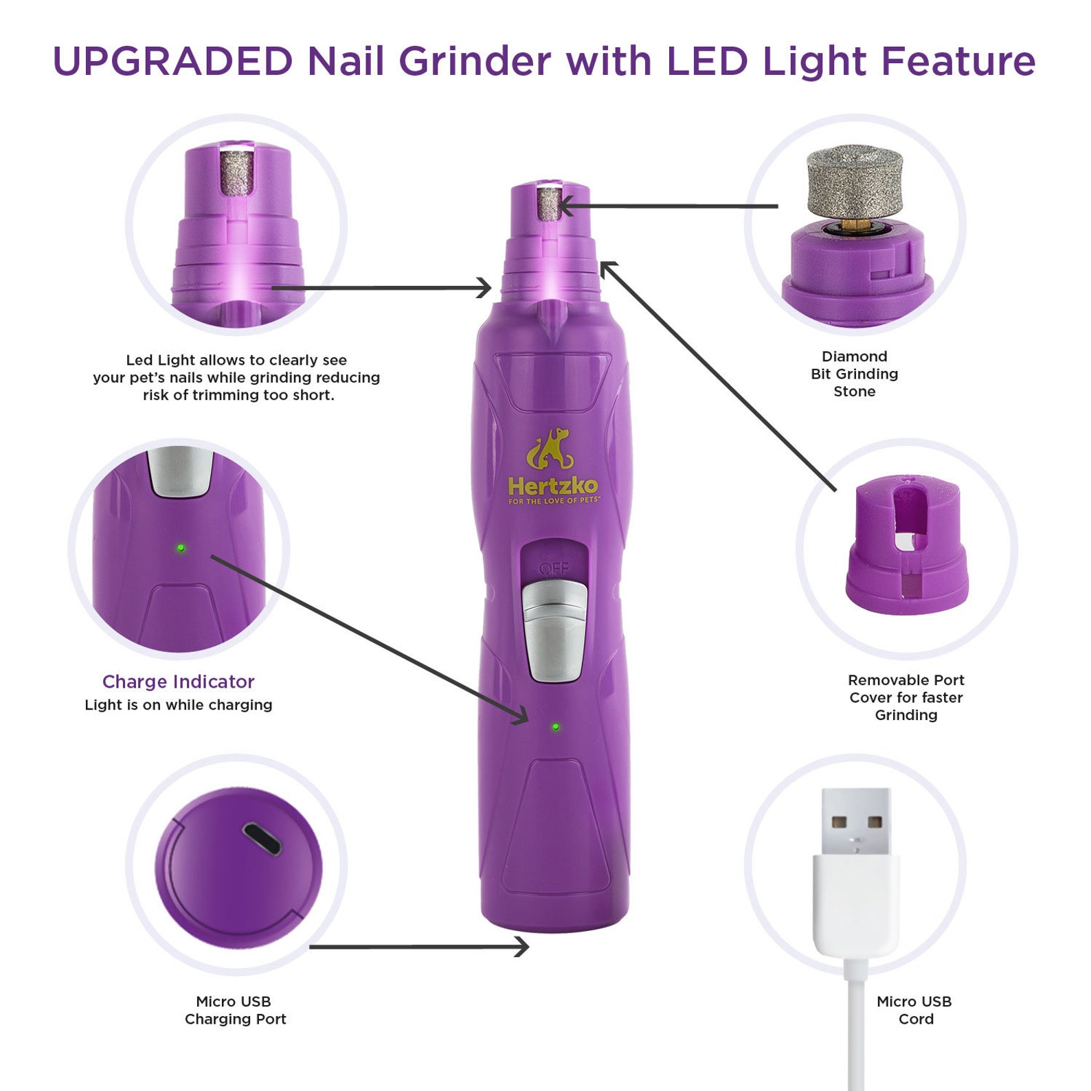 Hertzko Electric Pet Nail Grinder with LED Light Portable Etsy