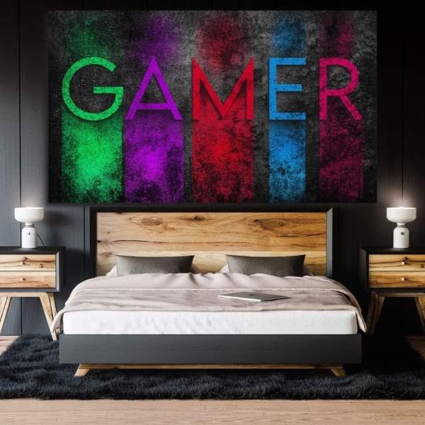 Wandbild | Gamer | Kinder- und Jugendzimmer | Leinwand Bild | XXL | Deko  Querformat | Brillante Farben | Geschenkidee | Versandkostenfrei