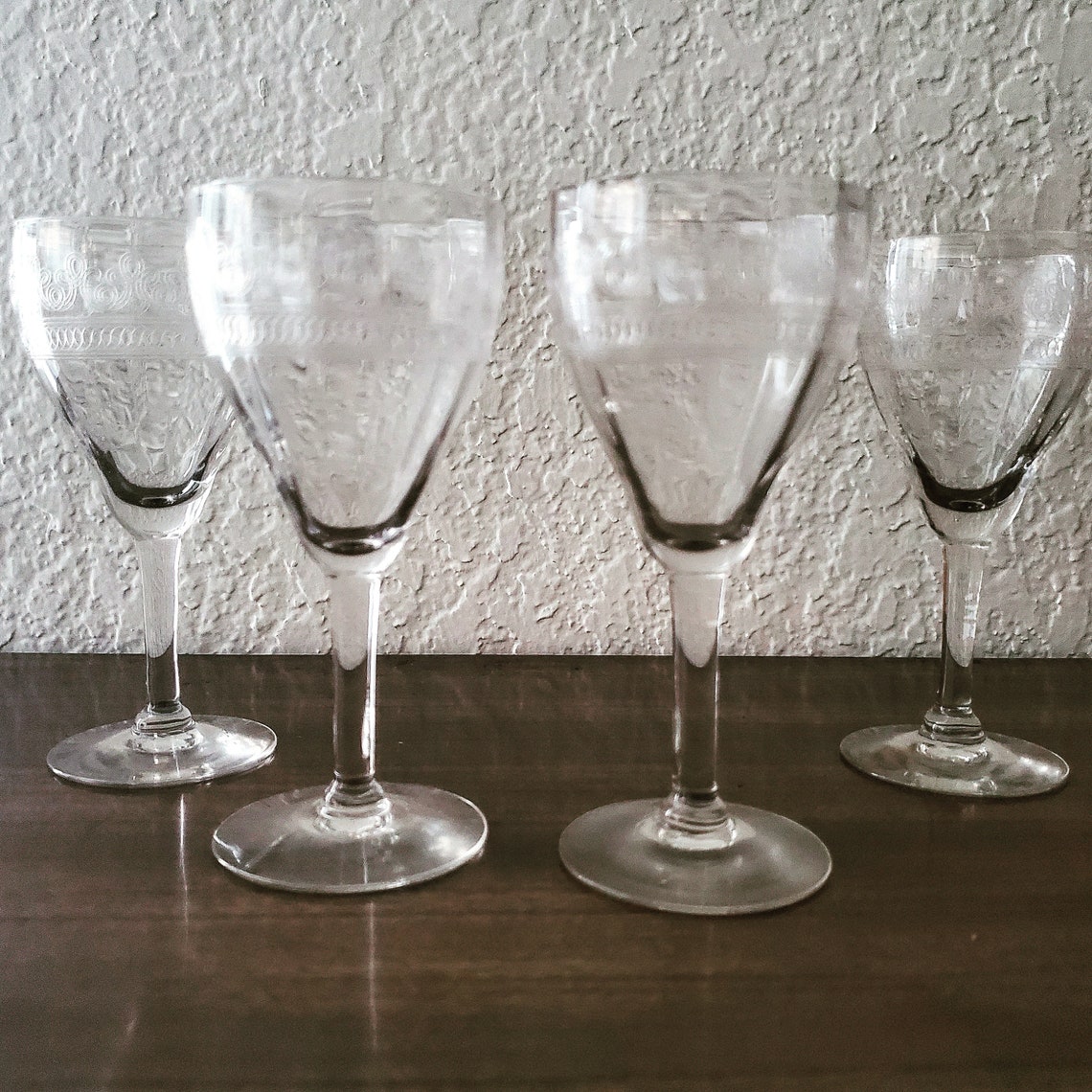 Vintage Etched Cordial Glasses Etsy