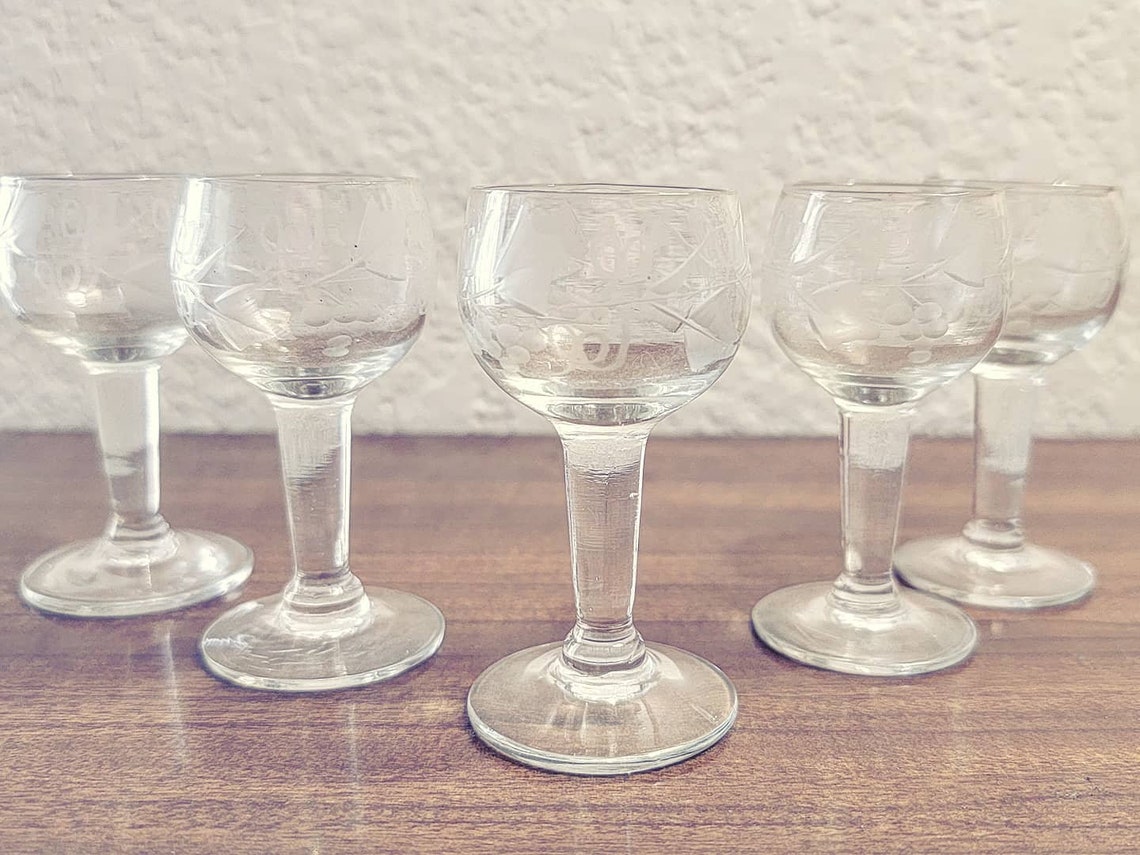 Vintage Etched 2 oz Cordial Glasses Etsy