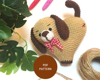 Heart-shaped puppy crochet pattern - valentine gift pattern - dog amigurumi - baby dog pattern -  Cute gift for him