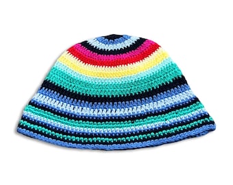 Bob au crochet, bonnet streetwear en tricot, chapeau unisexe Y2K personnalisé pour homme et femme, couleur arc-en-ciel I