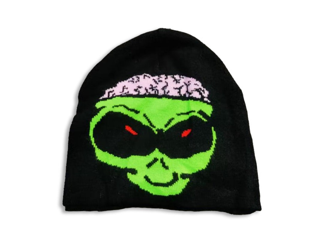Green Alien UFO Graphic Streetwear Knit Skull Cap Personalized Y2K ...