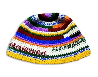 Bob au crochet, bonnet streetwear en tricot, personnalisé Y2K, chapeau unisexe pour homme et femme, multicolore II