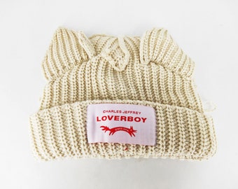 Charles Jeffrey Loverboy Chunky Cat Ears Knitted Beanie Cream Color Hypebeast Gift Japanese Anime Style Manga Safety Bear Hat Streetwear