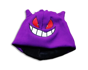 Bonnet d'hiver brodé streetwear en tricot Gengar, personnalisé Y2K, bonnet d'hiver unisexe pour homme et femme, violet