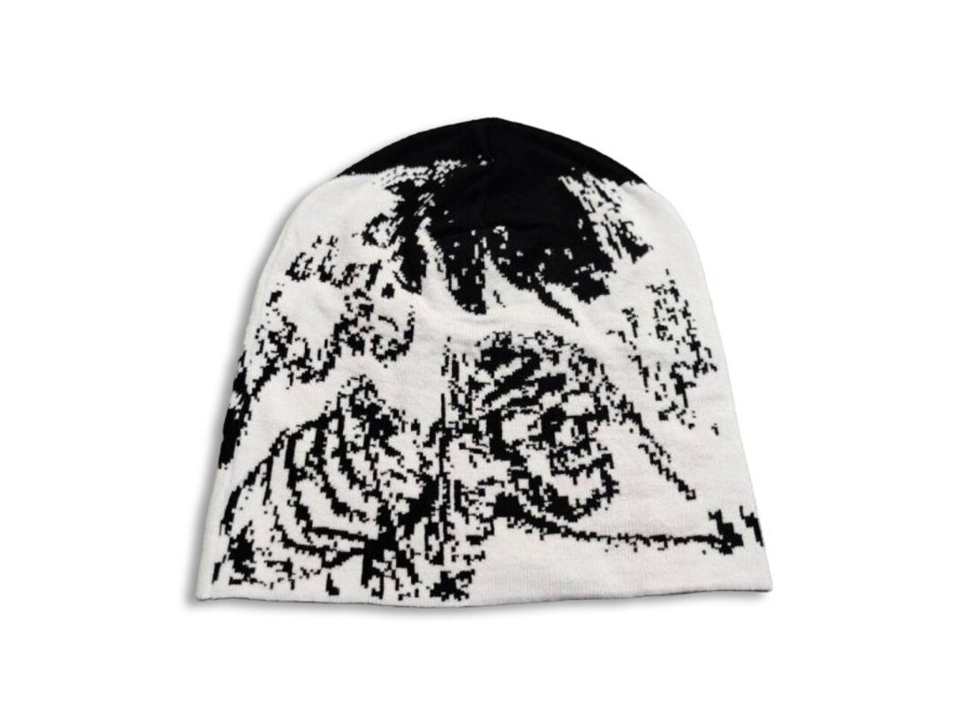 帽子 archive punk skull design cap y2k Vintage Brand New Y2K Black & White Abstract Graphic Beanie