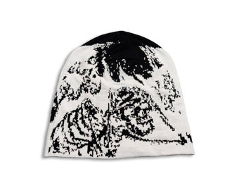 Burning Skeletons Graphic Streetwear Knit Skull Cap Personalized Y2K Unisex Winter Beanie Hat for Men and for Women Black