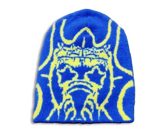 Häuptling Keef Glo Gang Grafik Streetwear Stricken Skull Cap Personalisierte Y2K Unisex Winter Mütze Hut für Männer und für Frauen Blau
