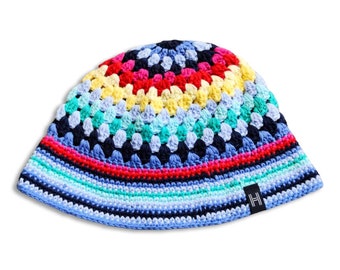 Bob au crochet, bonnet streetwear en tricot, personnalisé Y2K, chapeau unisexe pour homme et femme, couleur arc-en-ciel