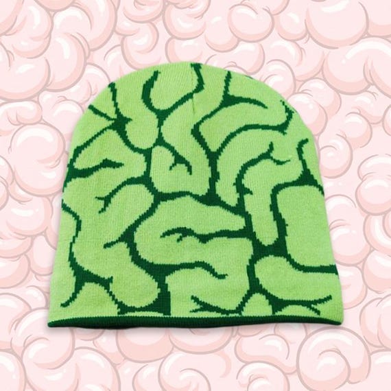 Brain Pattern Dollar Sign Graphic Streetwear Knit Skull Cap Personalized Y2K Unisex Winter Beanie Hat for Men and for Women Green