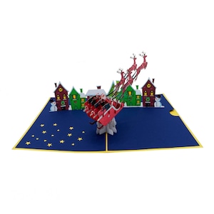 Pop Up 2D card Santa and Reindeer flying