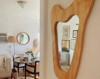 Mid-Century Asymmetrical Wood Framed Mirror