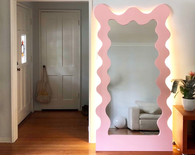 Full length curvy floor mirror with LED lights