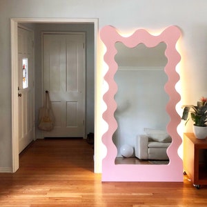 Full length curvy floor mirror with LED lights