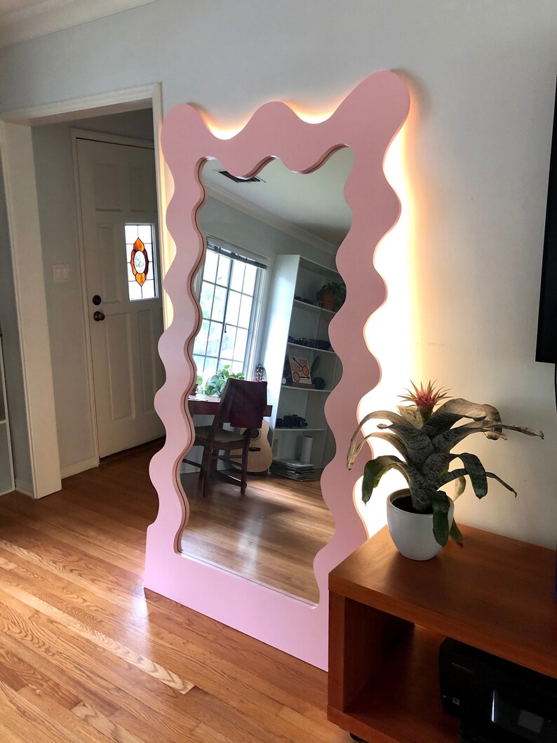 Full Length Curvy Floor Mirror With LED Lights Etsy