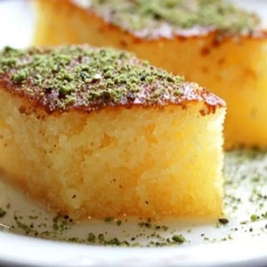 Traditional Delicious Turkish Revani Dessert Semolina Cake with Orange Infused Syrup