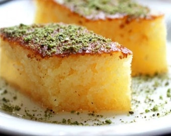 Traditional Delicious Turkish Revani Dessert Semolina Cake with Orange Infused Syrup