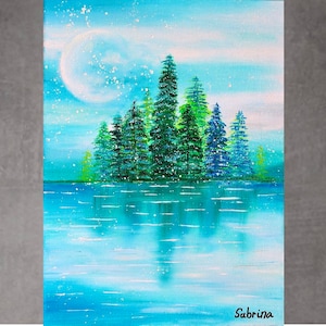 Winter painting Snow painting, original oil painting, winter landscape, snow covered pine tree, snow landscape, winter scenery,