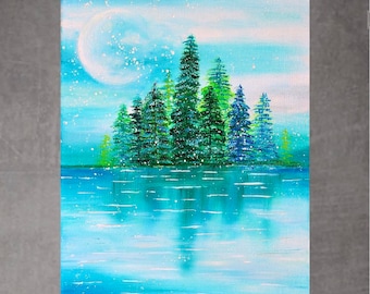 Winter painting Snow painting, original oil painting, winter landscape, snow covered pine tree, snow landscape, winter scenery,