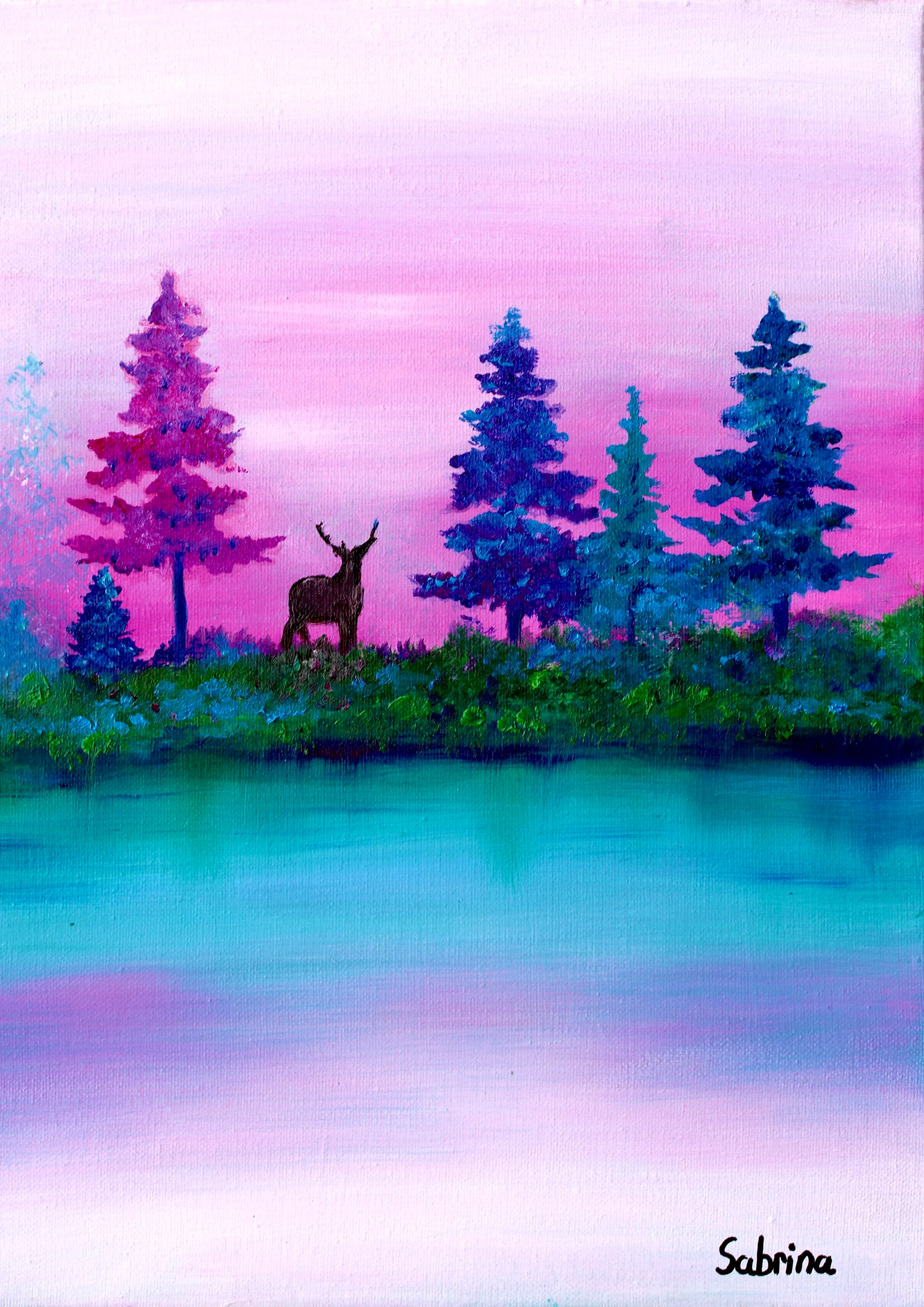 鹿の油彩画