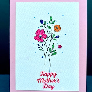 Tarjeta floral de acuarela pintada a mano, tarjeta del día de la madre, tarjeta hecha a mano de flores, ramo de flores, aniversario, cumpleaños, tarjeta de amor