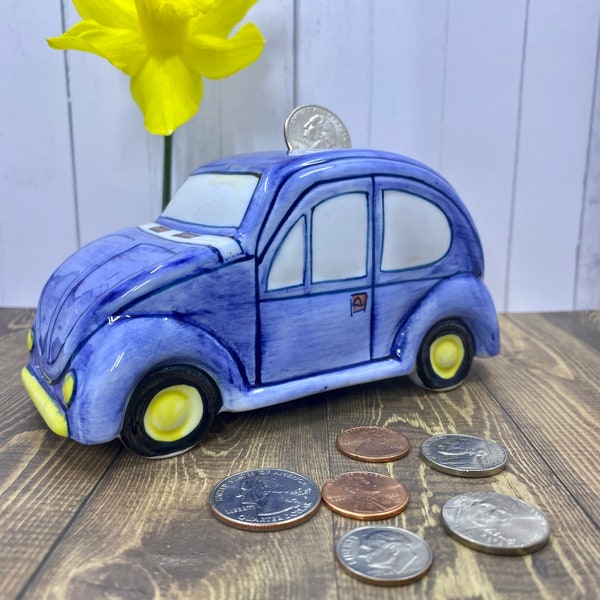2003 Andrea by Sadek Ceramic Volkswagen Beetle Coin Bank with Stopper