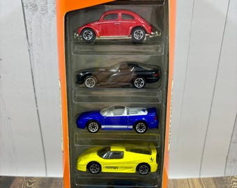 2000 MATCHBOX More Cars, Cars, Cars 5-Pack - 1962 VW Beetle, Viper, Mustang, Ferrari