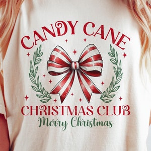 Candy Cane Christmas Club png, Lazo de coqueta de Navidad png, Camisa de Navidad divertida png, Feliz Navidad png, Vacaciones png, Navidad png
