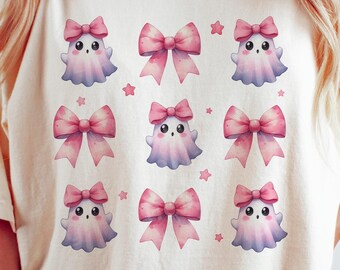 Halloween schattig spook png, halloweenshirt, roze Halloween png, spook png, coquette Bow png, herfst png, sublimatieontwerp